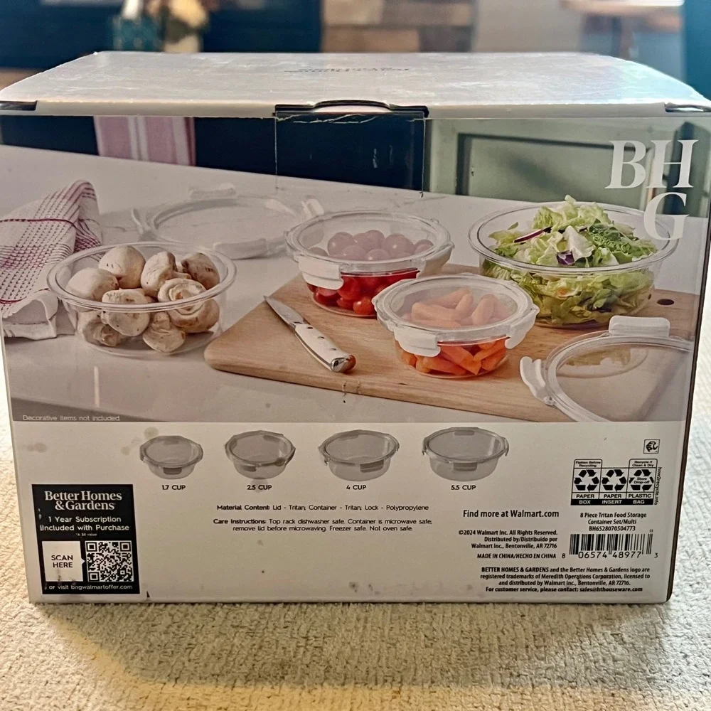 Better Homes & Gardens 8 pc Tritan Food Storage Glass Container Set Clear NEW